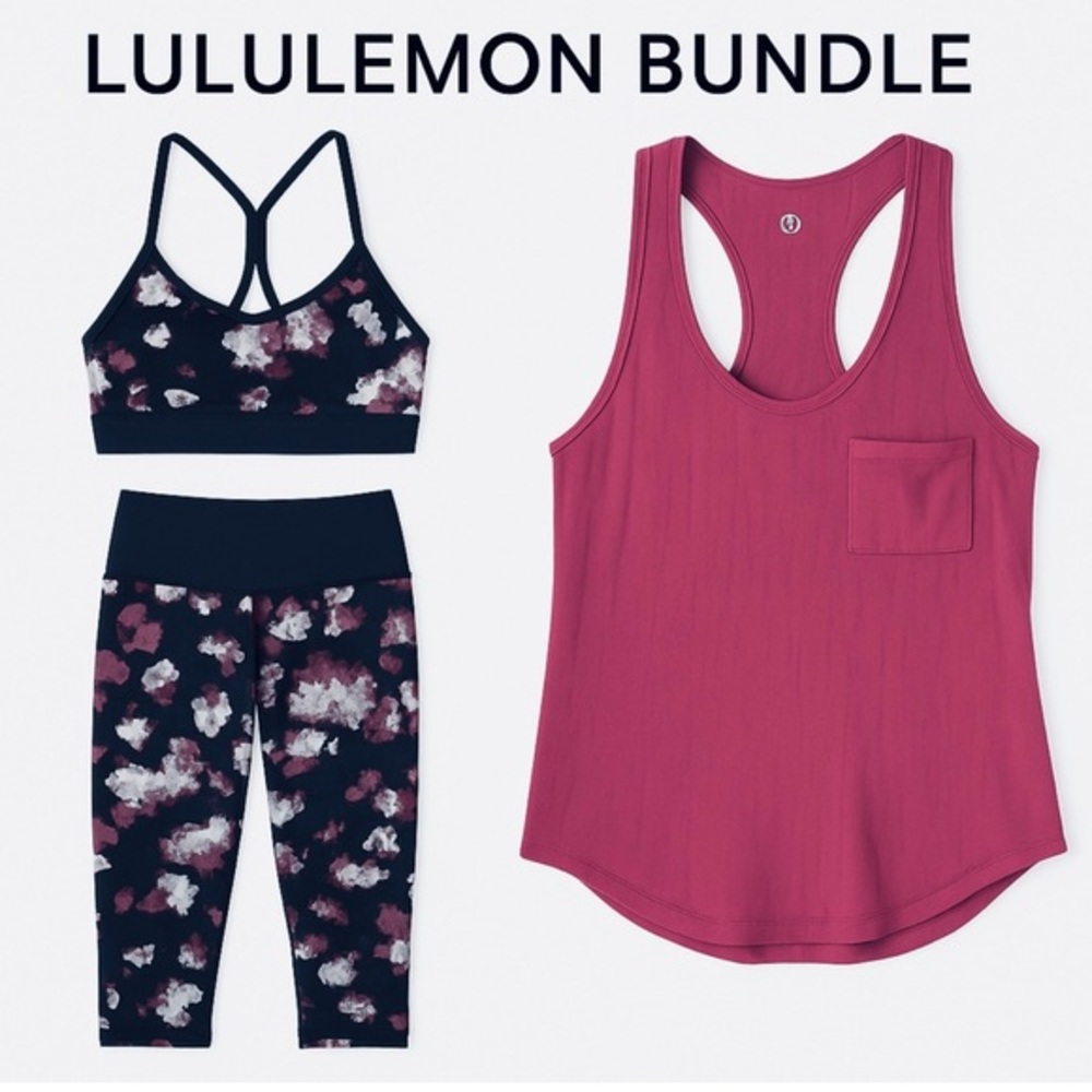 Lululemon‎ Tranquil Crop Pants & Power Y Bra – Kara Blossom Multi Black – Size 6